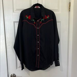 Sundance Black and Red Casual Button Down Shirt with Western Embroidery